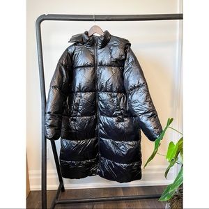 H&M DIVIDED Long Black Shiny Puffer Jacket